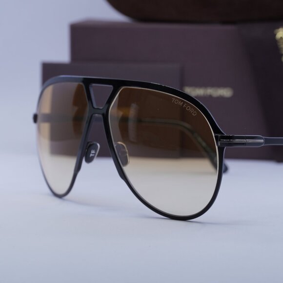 Tom Ford Xavier FT1060 01F Aviator Sunglasses - Shiny Black/Gradient Brown - Picture 5 of 11